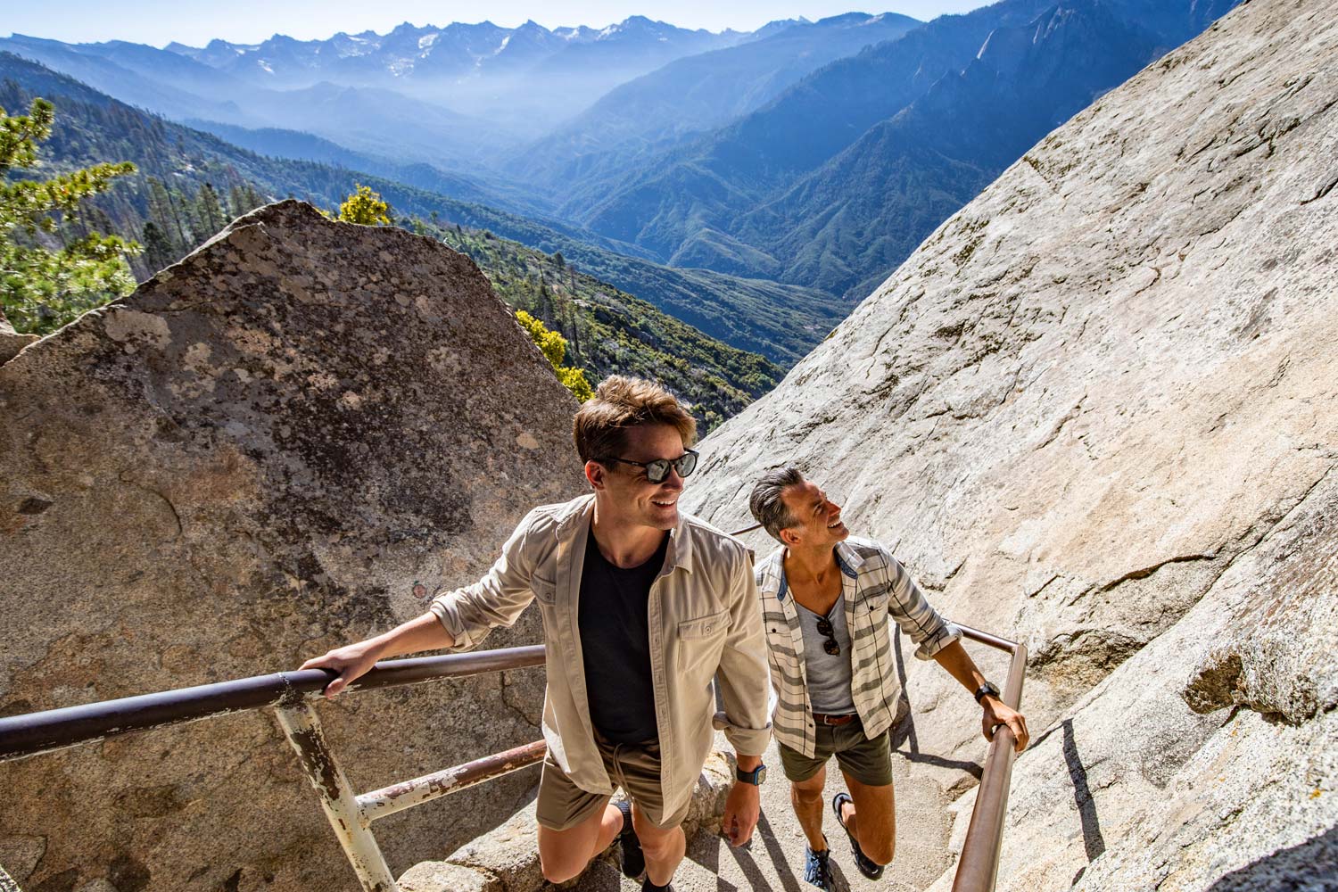 Two Sequoia visitors climbing Moro Rock